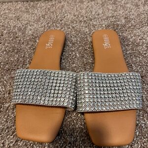Rouge Helium Rhinestone Slide Sandals - Silver Bling